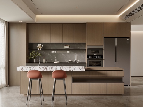 现代意式餐厅 餐桌椅 餐边柜 岛台餐桌 吧台椅su模型