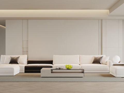 现代极简客厅 沙发茶几组合su模型