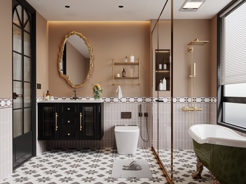 法式浴室 浴缸 浴室柜 毛巾架 卫浴小件su模型