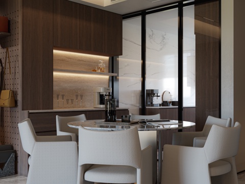  现代轻奢意式风格餐厅3d模型 