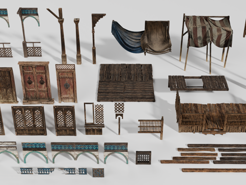 建筑构件 中东集市建筑构件 阿拉伯建筑构件 木制门窗su模型