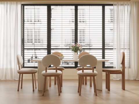 现代奶油风餐桌椅su模型