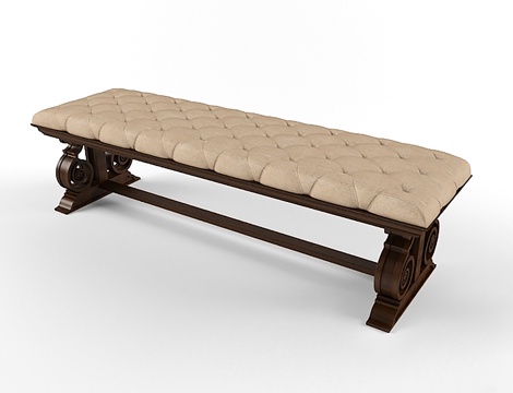 欧式长凳  床尾凳 板凳 实木长凳su模型