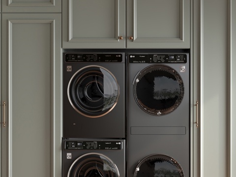  简欧洗衣机柜 洗烘一体机 分体式滚筒洗衣机3d模型 