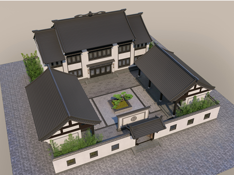 中式四合院  庭院景观 四合院建筑 宋代建筑 苏氏园林su模型