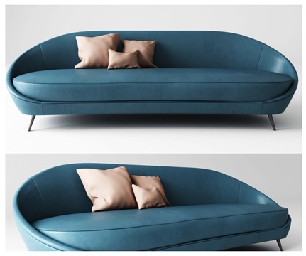 现代弧形沙发  皮革沙发 室内沙发  沙发抱枕su模型