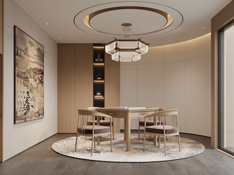 中古风棋牌室 麻将机su模型