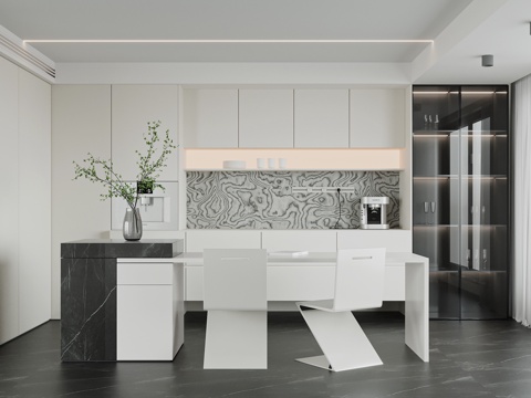  现代岛台餐厅3d模型 