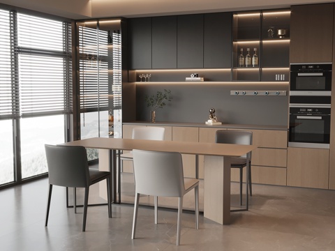  现代意式餐厅 餐桌椅 餐边柜3d模型 