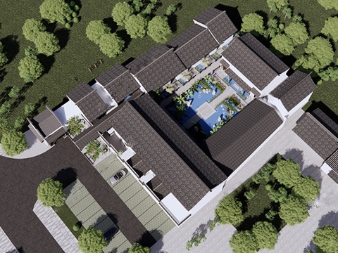 中式四合院  庭院景观 四合院建筑 宋代建筑 徽派建筑su模型