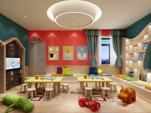  现代幼儿园图书室3d模型 