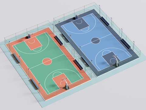 现代户外球场 篮球场 户外篮球场 现代篮球场 其他球场su模型