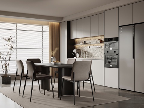  现代餐厅 酒柜 餐边柜 餐桌椅3d模型 