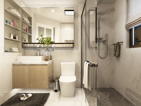  现代卫生间 浴室 隐藏置物架 镜子带光 小地毯 3D模型3d模型 