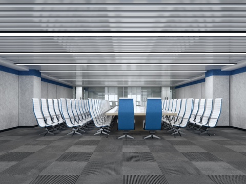  现代简约大会议室多功能会议室多媒体会议室3d模型 