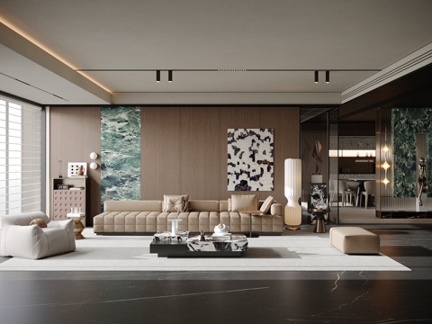  现代意式客厅 轻奢意式客厅 高级灰客厅 海派风客厅 沙发茶几3d模型 