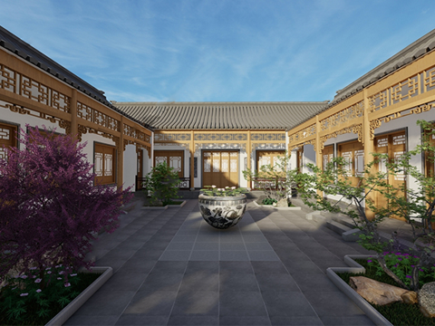 中式四合院  庭院景观 四合院建筑 宋代建筑 苏氏园林su模型