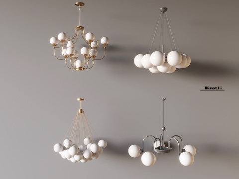 奶油风客餐厅吊灯su模型