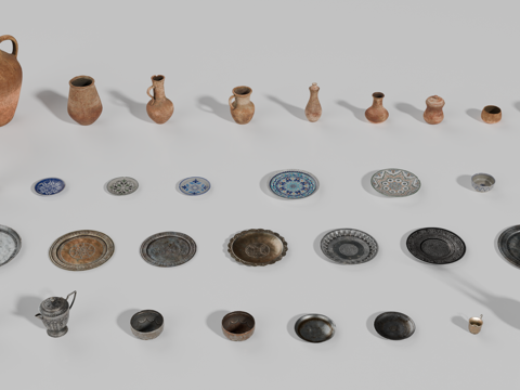 中东器皿 陶罐 金属器皿 金属餐具 银器皿su模型