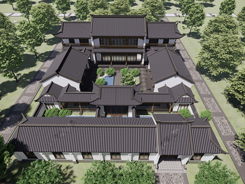 中式四合院  庭院景观 四合院建筑 宋代建筑 苏氏园林su模型