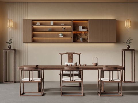 新中式茶室 茶桌椅su模型