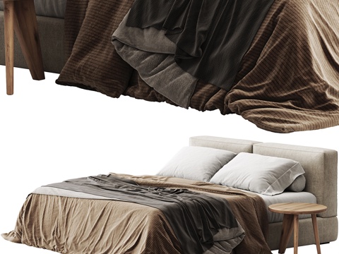 现代双人床  主卧床 地台床 布艺双人床su模型