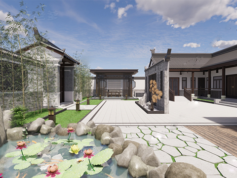 中式四合院  庭院景观 四合院建筑 宋代建筑 苏氏园林su模型