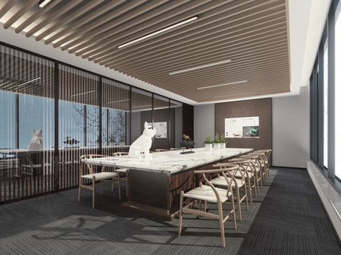  新中式现代风格会议室 简中会议室 新中式会议室3d模型 