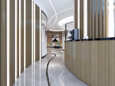  现代公司前台3d模型3d模型 