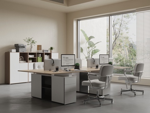 现代办公室 办公桌 文件柜su模型