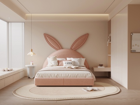 现代儿童房  兔子儿童床 衣柜su模型