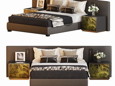 现代卧室轻奢双人床品su模型