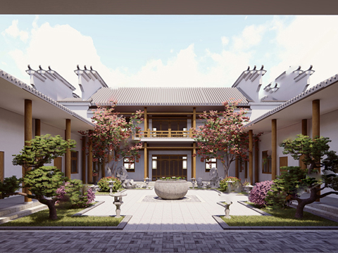 中式四合院  庭院景观 四合院建筑 宋代建筑 苏氏园林su模型