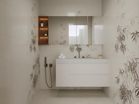 新中式卫生间 浴室柜_卫生间su模型