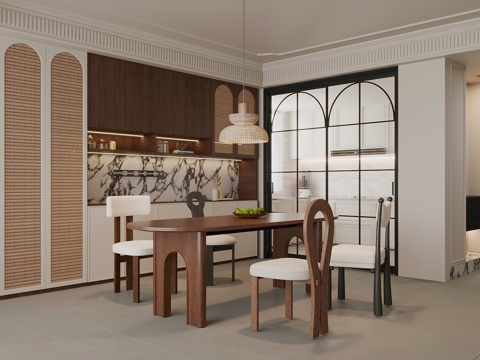  中古风餐厅 餐桌椅 餐边柜3d模型 