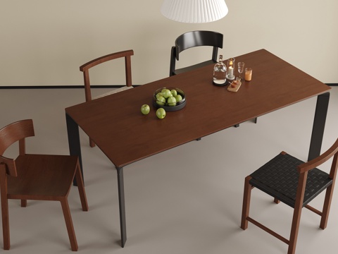 现代餐桌椅 餐椅 餐桌 餐厅吊灯su模型