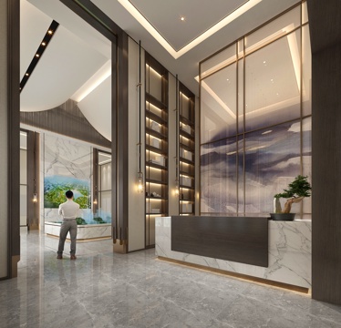  新中式售楼处大堂3d模型 