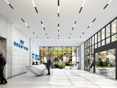  现代科技公司大堂大厅人物3d模型 