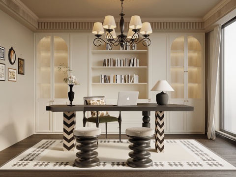 法式书房 书桌椅 书柜su模型