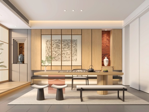 中式茶室书房su模型