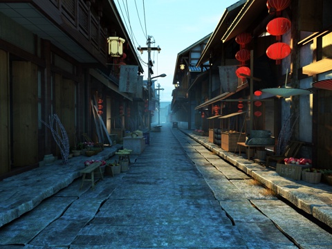  中式古建 商业街 街道 集市 商贩 灯笼 石墨 摊位3d模型 