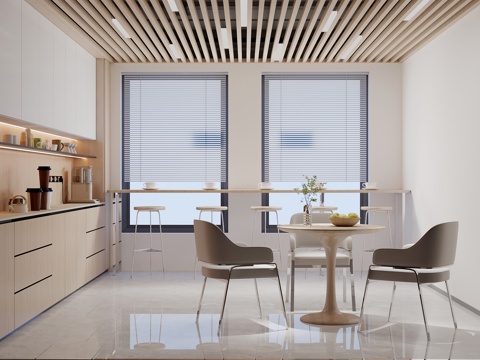 现代茶水间 休闲桌椅 茶水柜su模型