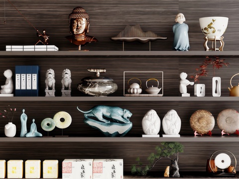 新中式饰品摆件组合 宋式装饰品 摆件su模型