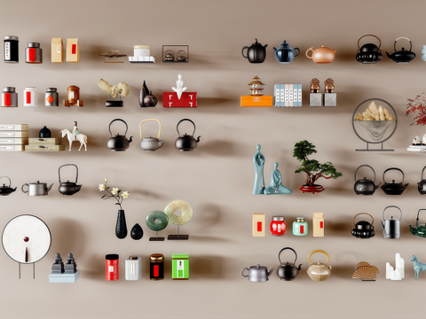 新中式饰品摆件组合 宋式装饰品 摆件su模型