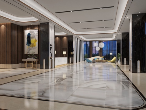  新中式公司大堂接待3d模型 