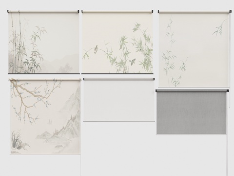 现代卷帘 山水卷帘 落地窗卷帘 梦幻卷帘 日式卷帘 卷帘 窗su模型