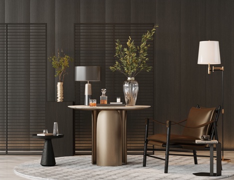 轻奢意式花几 金属花几 摆件组合 装置花几 盆栽 台灯 桌子su模型