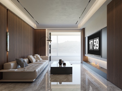  现代轻奢意式客餐厅3d模型 