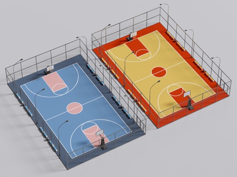 现代户外球场 篮球场 户外篮球场 现代篮球场 其他球场su模型