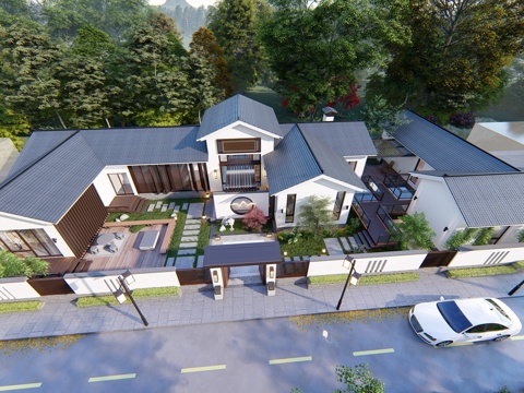 新中式四合院  庭院景观 四合院建筑 宋代建筑 苏氏园林.rsu模型